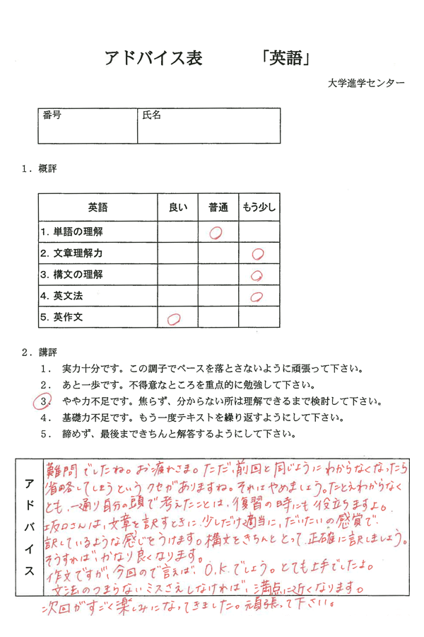 ハイレベル英語添削例